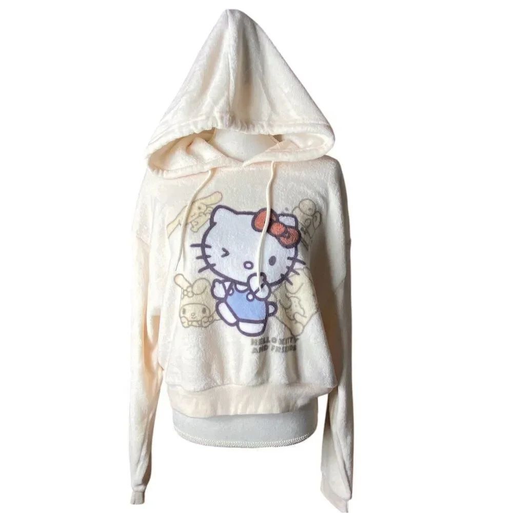 Hello Kitty Sanrio Hip Hop Campus Style Cute Loose Hooded Sweatshirt Sz L